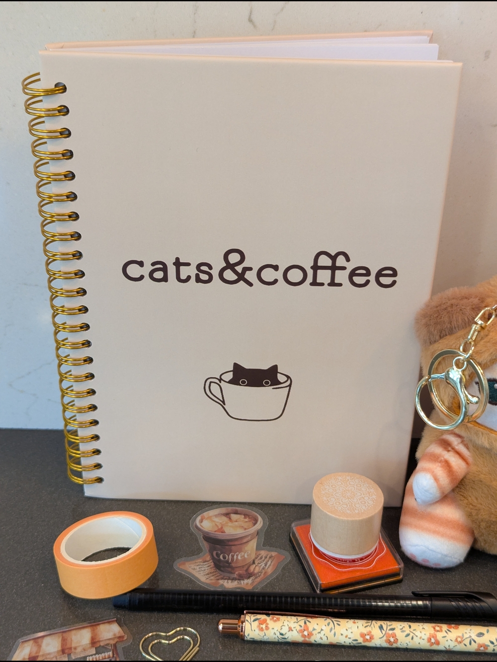Orange Plush Cat In Beaver Costume With Notebook & More - Picture 2 of 5